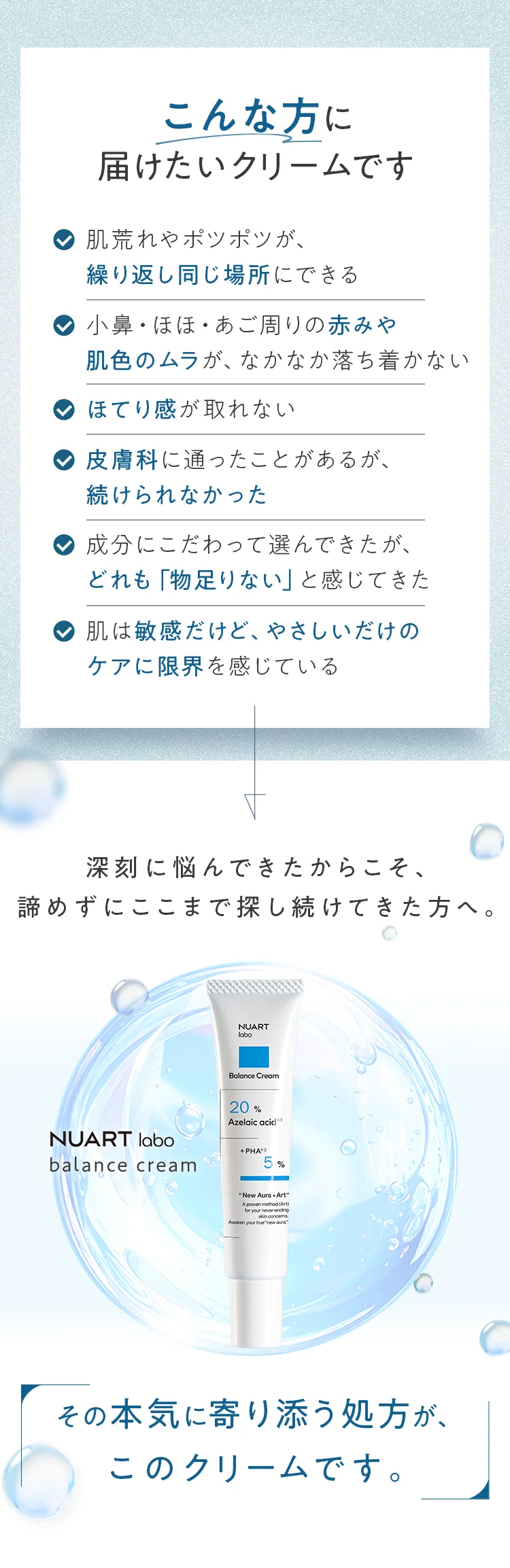 こんな方に届けたいクリームです。その本気に寄り添う処方が、このクリームです。